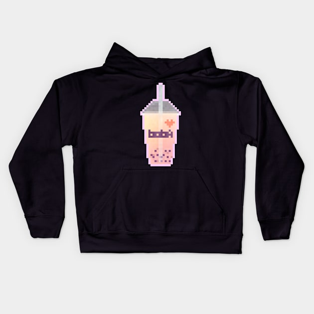 Pixel Boba - Peach Kids Hoodie by dbnibbles